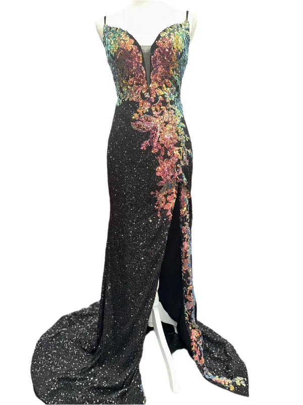 Nina Canacci 6634 Size 4 Black Fitted Slit Prom Dress Multi Sequins sheer back Formal Evening Gown Short Sequin Dress