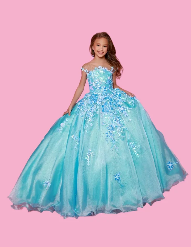 Sugar Kayne C336 Long Metallic Girls Pageant Dress Preteen  Ballgown Sequin Mesh Sparkly Sequin Dress