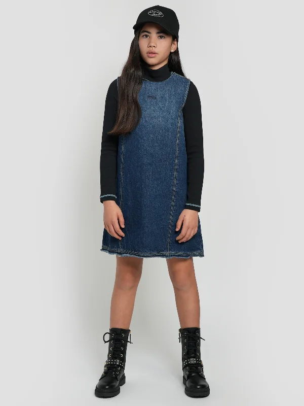 Diesel Girls Destar Denim Dress in Blue Cute Denim Skirt