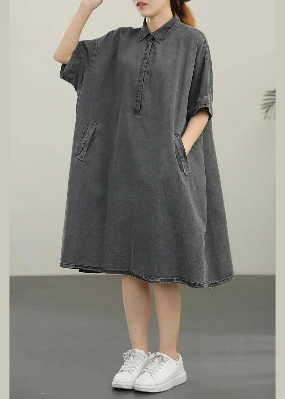 Polo Collar Thin Denim Dress For Women In Summer Slim Denim Skirt