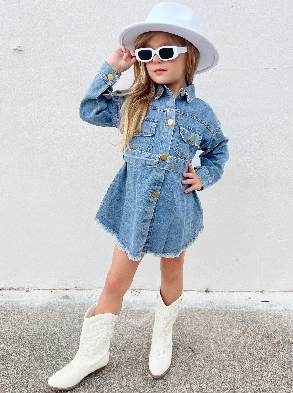 A Day In The Sun Belted Denim Dress Skirt with Pockets