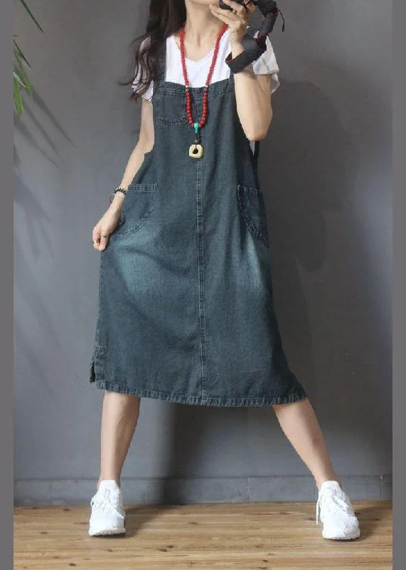 Stylish Blue Pocket scarpenter Denim Summer Dresses Denim Skirt Trendy