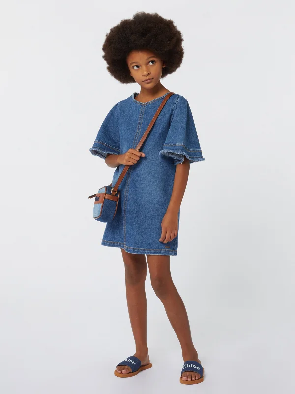 Chloé Girls Denim Dress in Blue Denim Skirt Style