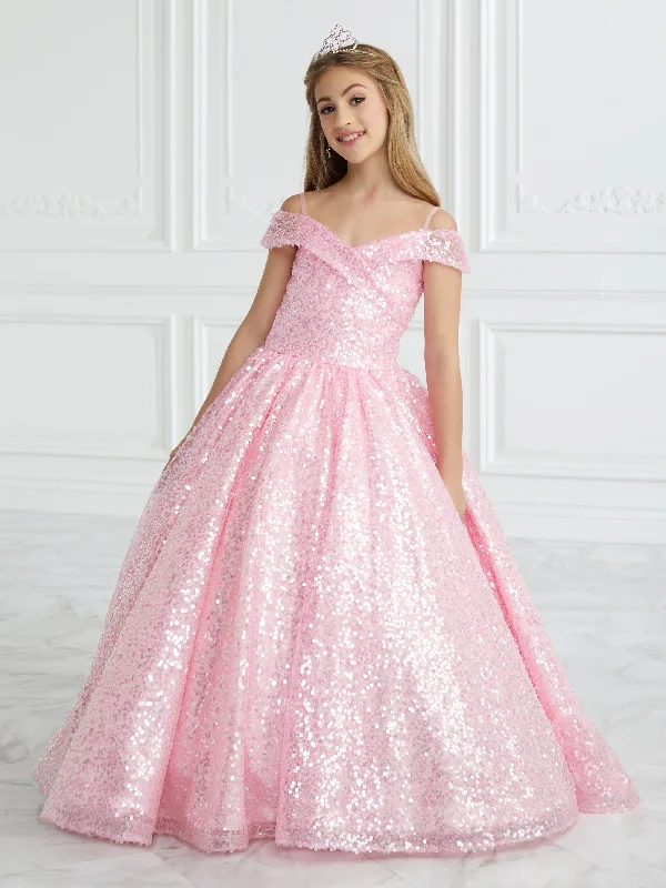 Tiffany Princess 13679 Girls Sequin Pageant Dress off the Shoulder Ball Gown Cinderella Formal Beautiful Sequin Dress