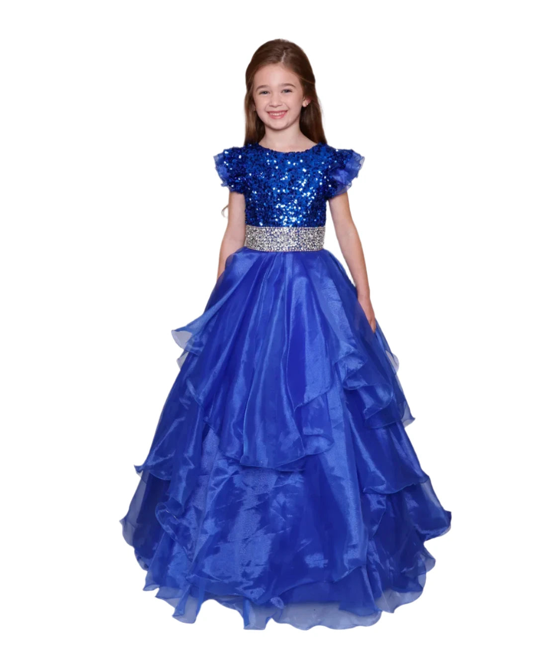 Ava Presley 39892 Size 6, 8 Royal Girls Layer Sequin Cap Sleeve Pageant Dress Keyhole Ball Gown Train Sequin Dress Casual