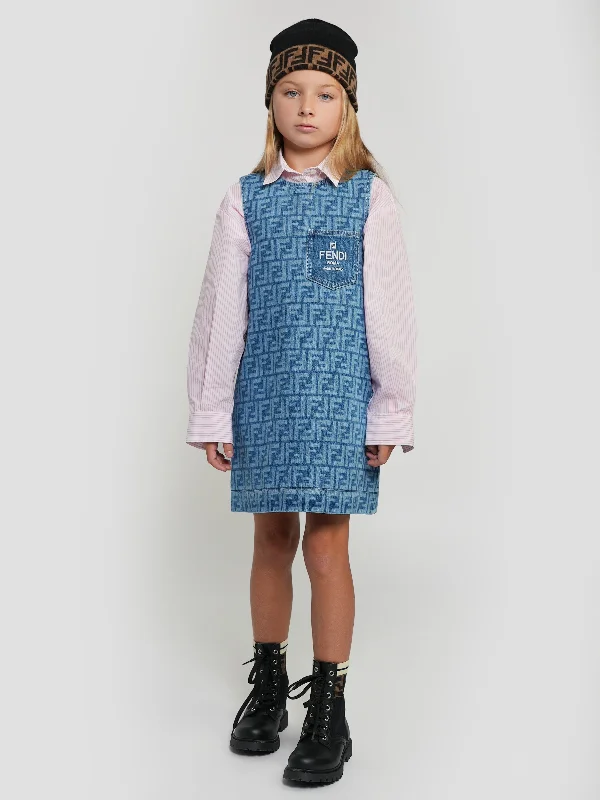 Fendi Girls Denim Logo Dress in Blue Denim Skirt Set