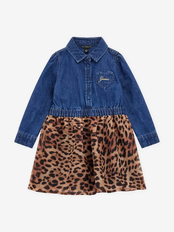 Guess Girls Denim And Leopard Dress in Blue Skirt with Denim