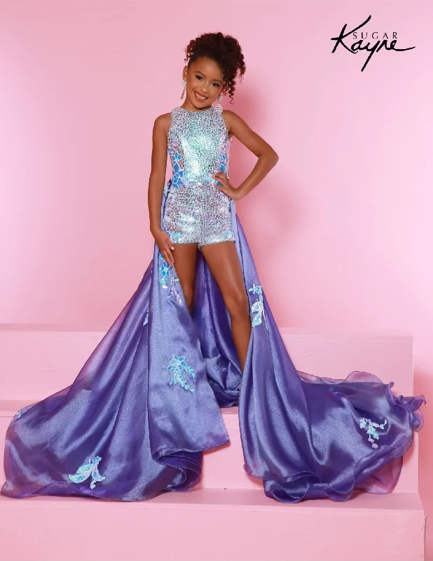 Sugar Kayne C353 Girls Sequin Mesh Romper Overskirt Pageant Fun Fashion Shimmer Sequin Dress Twist