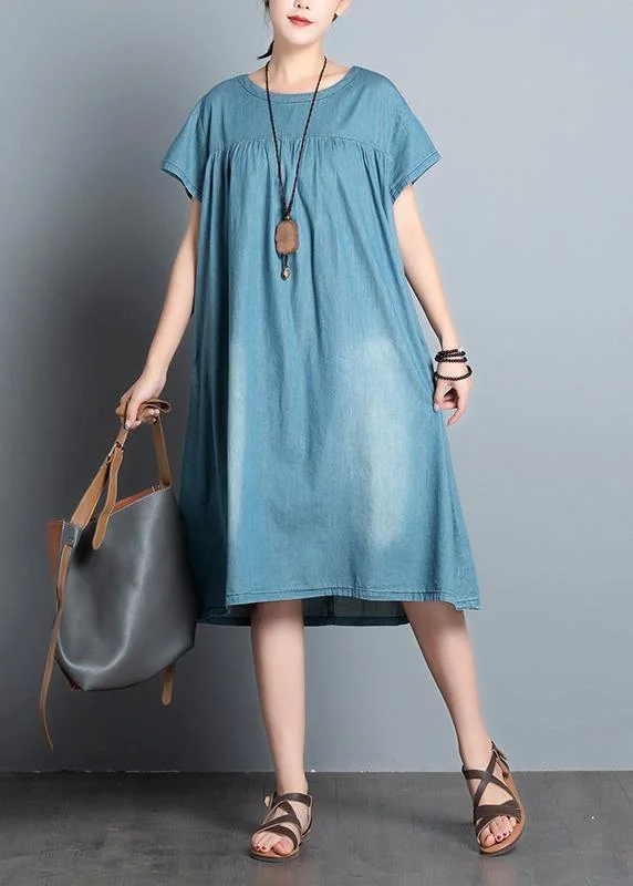 Handmade denim blue quilting clothes o neck patchwork daily summer Dress Classic Denim Skirt