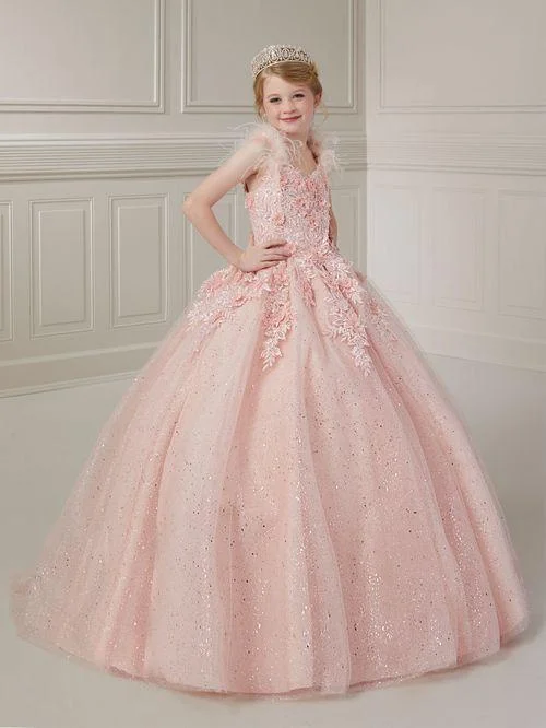 Tiffany Princess 13727 Girls Pageant Dress Feather Lace Ball Gown Shimmer Sequin Corset Sequin Dress Allure