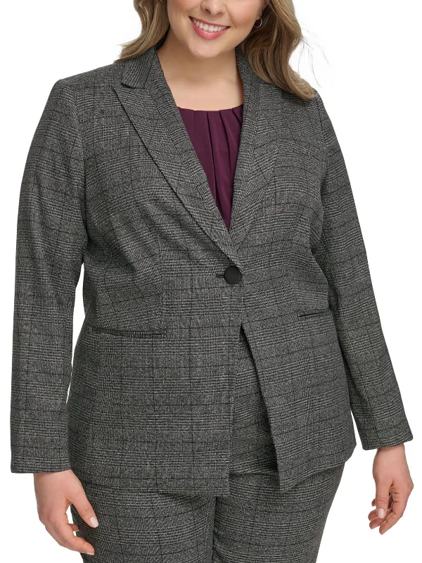 Plus Womens Houndstooth Suit Separate One-Button Blazer Women’s Black Blazer