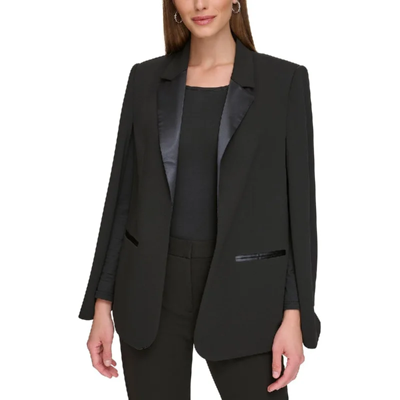 Petites Womens Solid Collared Open-Front Blazer Casual Blazer Jackets