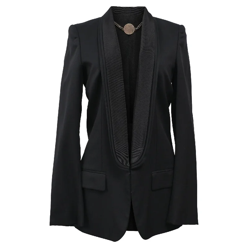 Stella Mccartney Contrast Lapel Detail Single-Breasted Blazer in Black Wool Classic Women’s Blazer