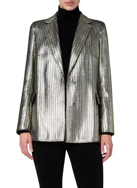 Laminate Corduroy Boyfriend Jacket In Gold Fashionable Women’s Blazer