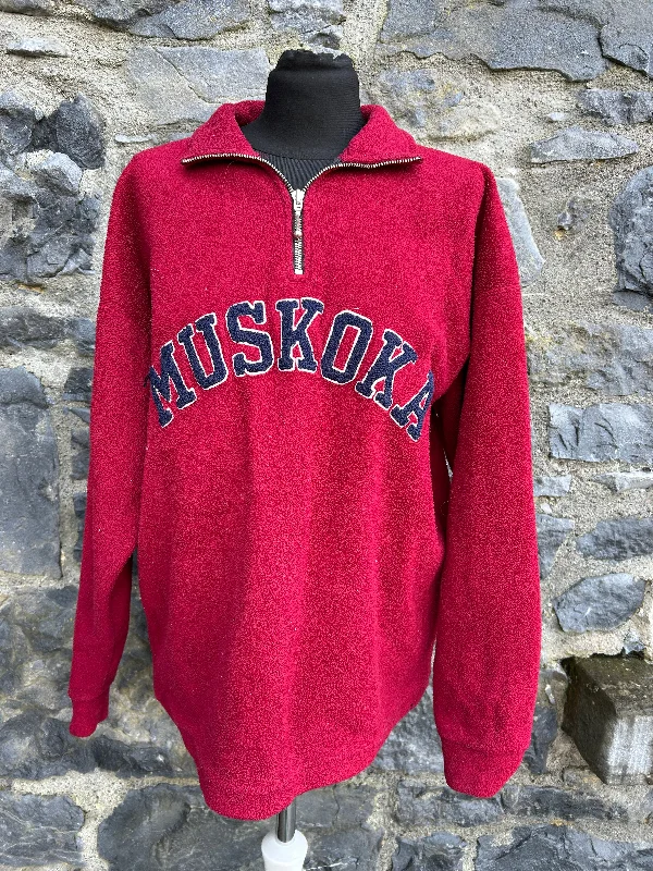 90s Muskoka maroon fleece S/M Pullover Sweater Lookbook