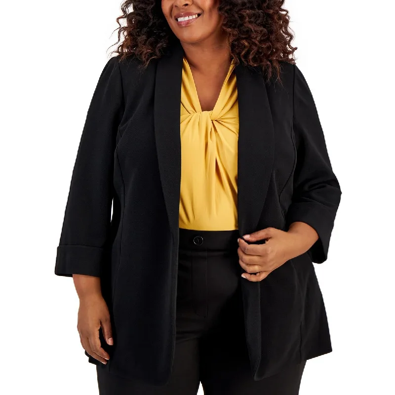 Plus Womens Solid Office Open-Front Blazer Casual Blazer Outfit