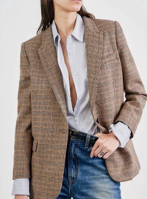 Diane Blazer In Brown/olive Plaid Elegant Office Blazer