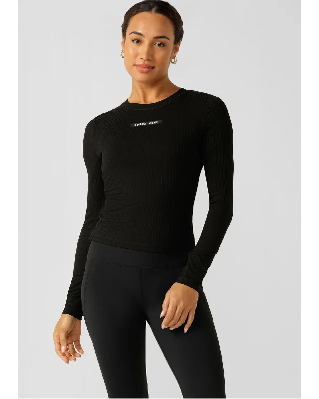 Lorna Jane Easy Adjust Long Sleeve Rib Top - Black