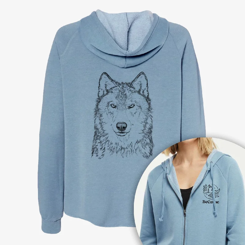 Grey Wolf - Canis lupus - Women's Cali Wave Zip-Up Sweatshirt Winter Hoodie Sweatshirt