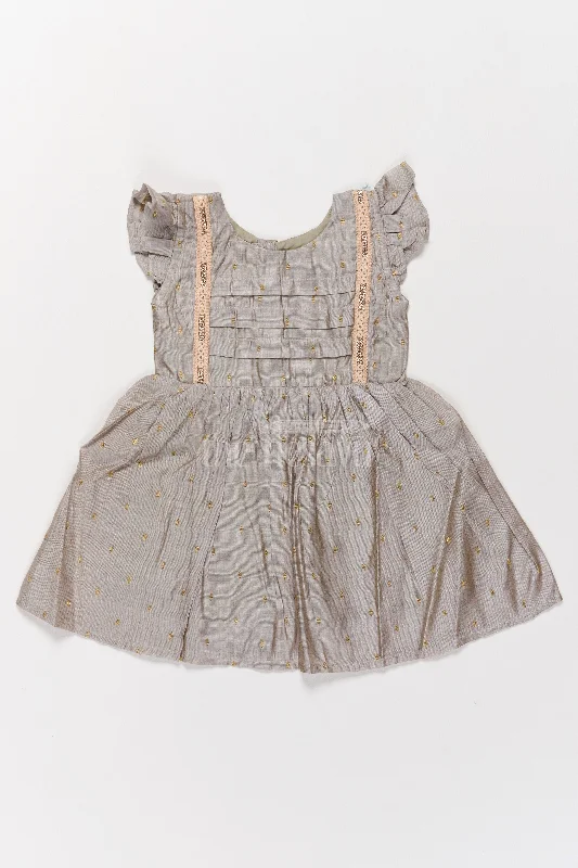 Grey Chanderi Short Frock for Girls with Ruffle Details Cotton Ki Short Frock