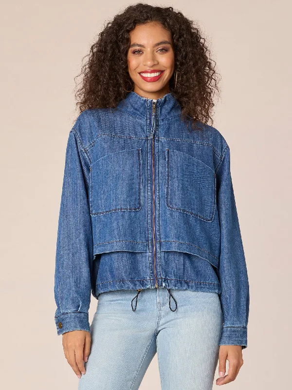 Long Sleeve High Neck Double Layer Zip Front Bomber Jacket