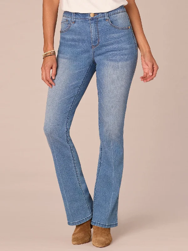 "Ab"solution High Rise Embroidered Cascading D Itty Bitty Boot Jeans
