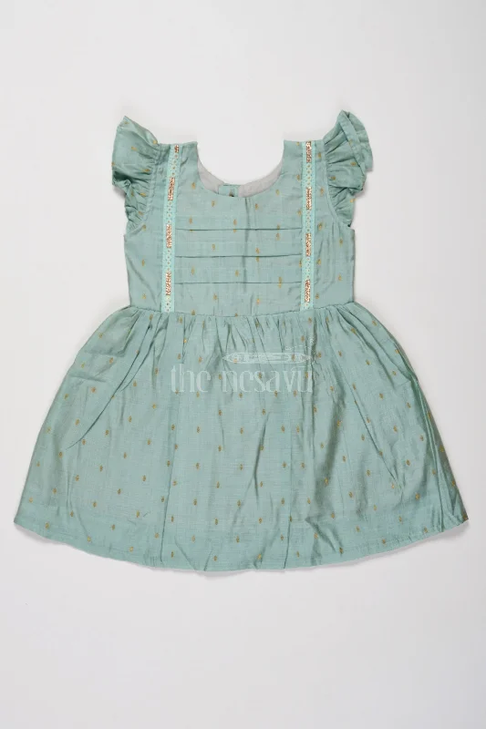 Classic Girls Cotton Dress in Mint Green with Ruffle Details