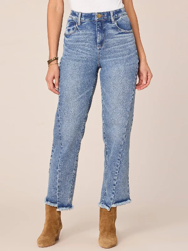"Ab"solution High Rise Ankle Length Straight Leg Jeans with Fray Hem