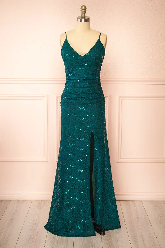 Samy Green | Sparkly Lace Mermaid Dress w/ Slit