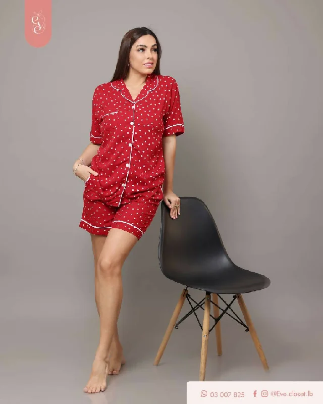 EVE.CLOSET Heart Short Sleeve Pajamas Jogger pajama sets