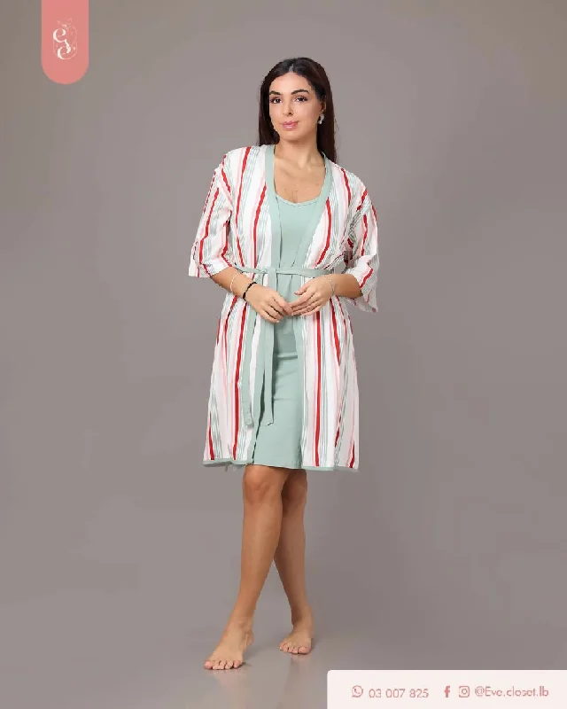 EVE.CLOSET Mint Dress And Robe Long sleeve pajama sets