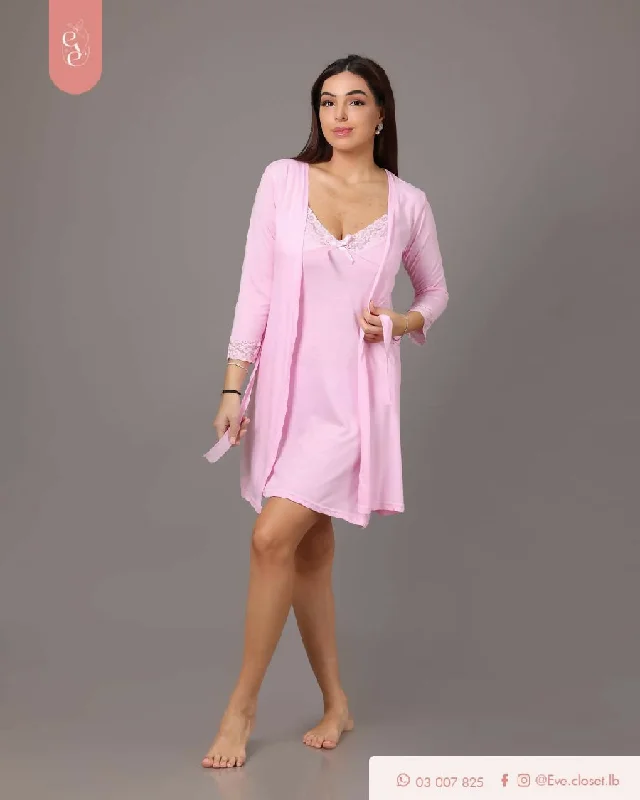 EVE.CLOSET Pink Dress With Robe Couple pajama sets