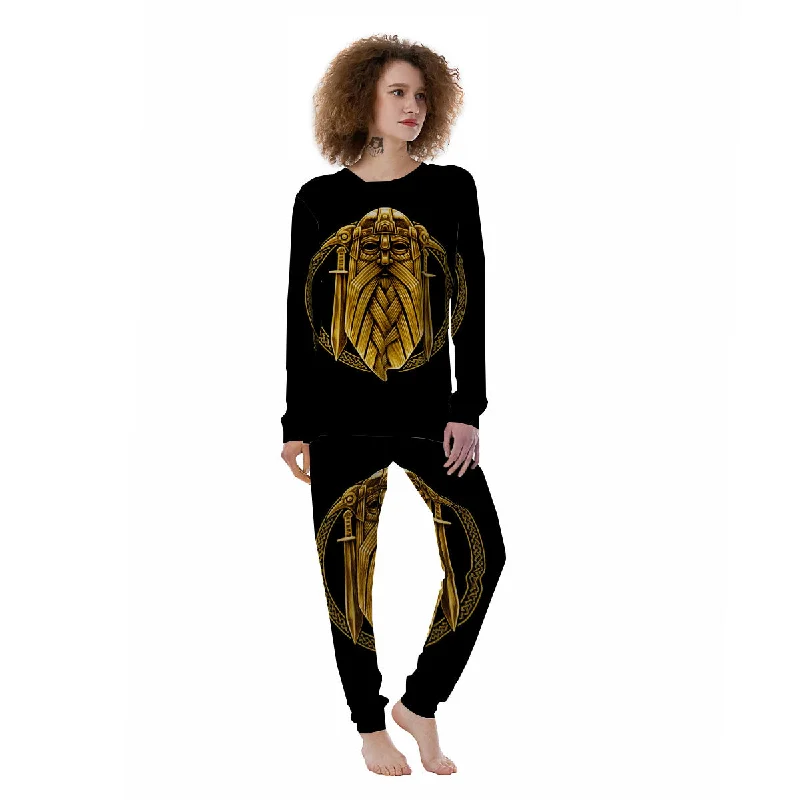 Norse God Odin Gold Viking Print Women's Pajamas Best pajama sets for pregnancy