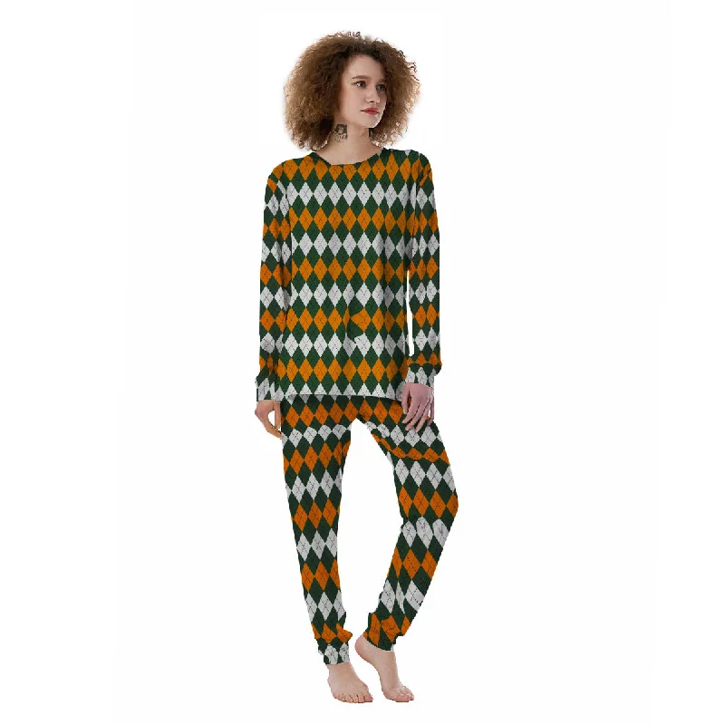 Orange Green And White Argyle Print Women's Pajamas Best-value pajama sets