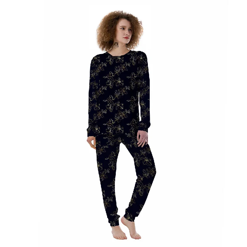 Orchid Golden Print Pattern Women's Pajamas Postpartum pajama sets