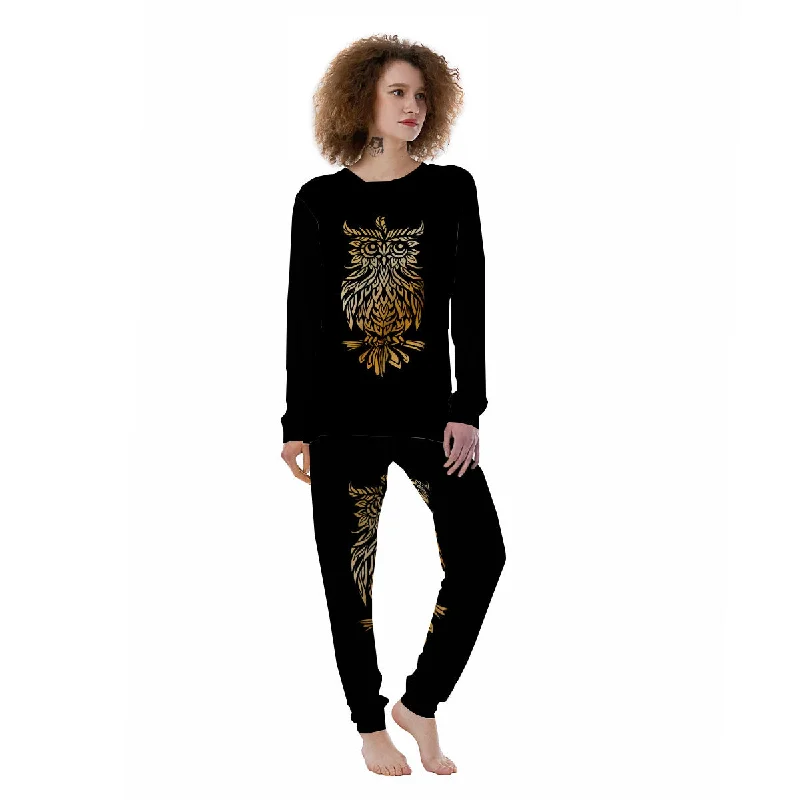 Owl Spiritual Golden Print Women's Pajamas Minimalist pajama sets