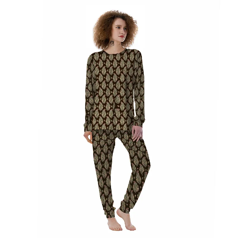 Paisley Bohemian Dark Print Pattern Women's Pajamas Unisex pajama sets