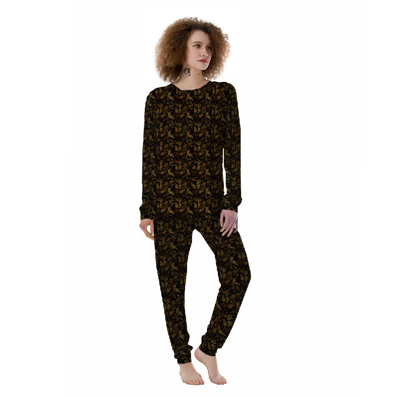 Paisley Dark Brown Print Pattern Women's Pajamas Plus size pajama sets