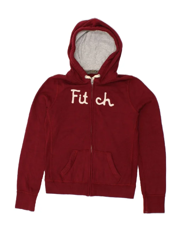 ABERCROMBIE & FITCH Womens Graphic Zip Hoodie Sweater UK 12 Medium Maroon Spring sweaters