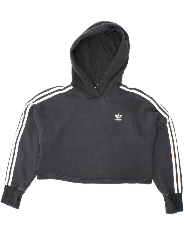 ADIDAS Womens Oversized Crop Hoodie Jumper UK 4 XS Black Cotton Patagonia sweaters