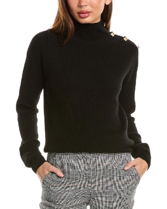 Bruno Magli Rib Button Shoulder Mock Nek Cashmere Sweater Comfortable sweaters for all seasons