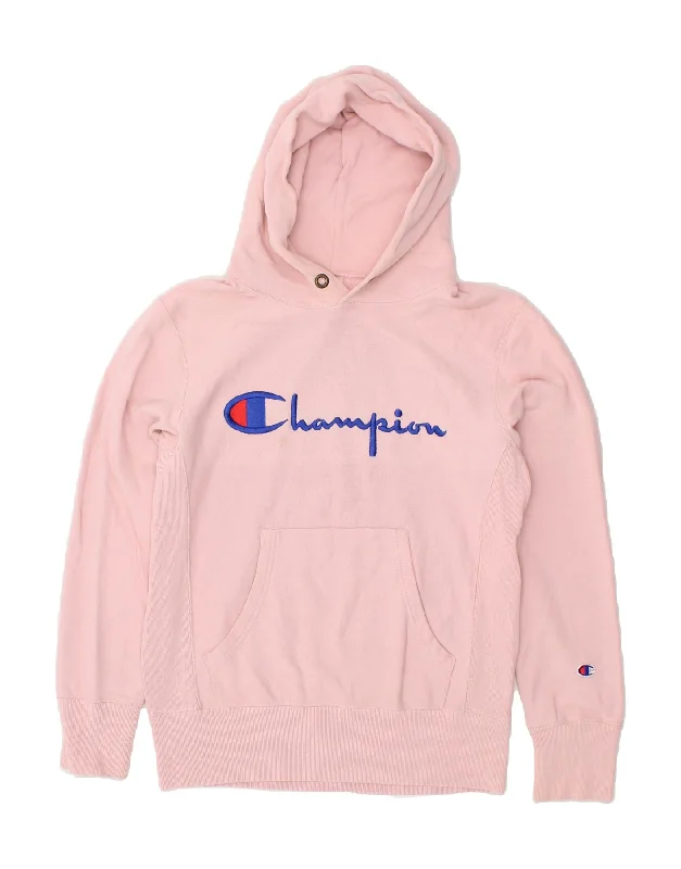 CHAMPION Womens Graphic Hoodie Jumper UK 14 Medium Pink Cotton Anti-pilling sweaters