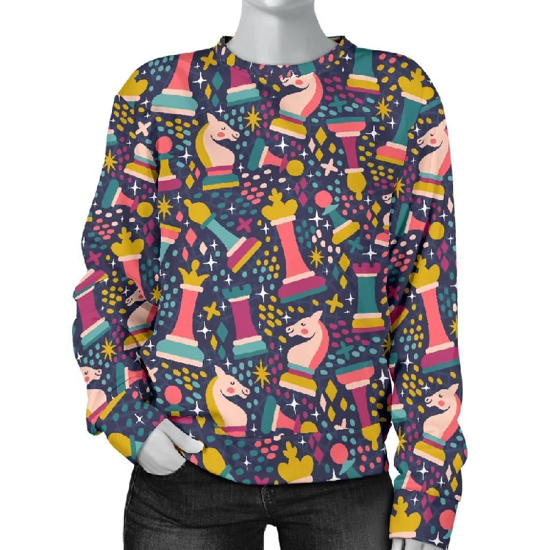 Chess Colorful Pattern Print Women's Sweatshirt Best sweaters for cozy nights