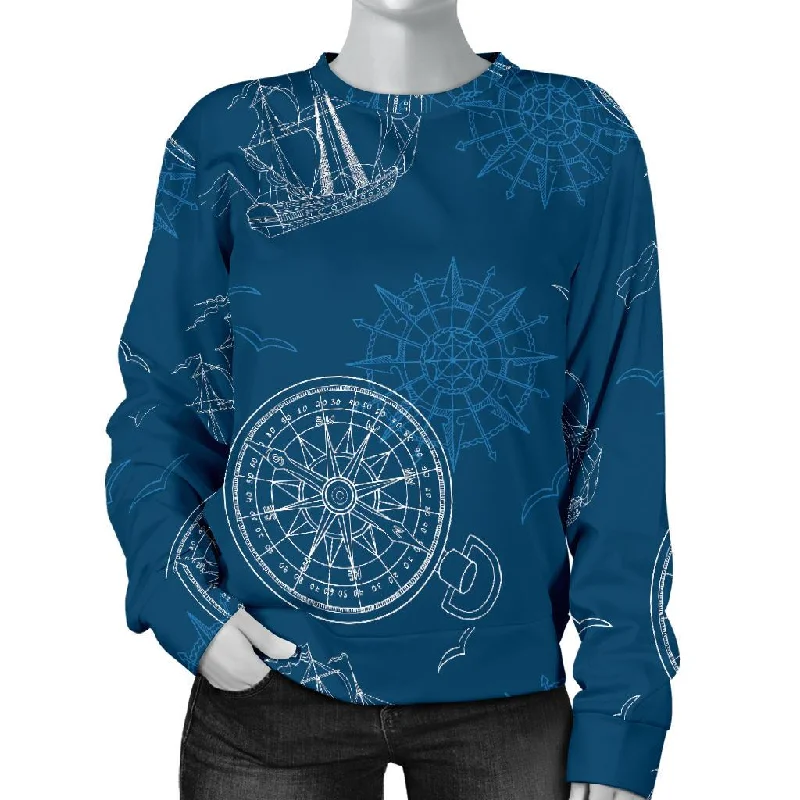 Compass Direction Pattern Print Women's Sweatshirt Stretchable sweaters