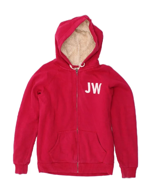 JACK WILLS Womens Graphic Zip Hoodie Sweater UK 10 Small Pink Cotton Best sweaters for winter