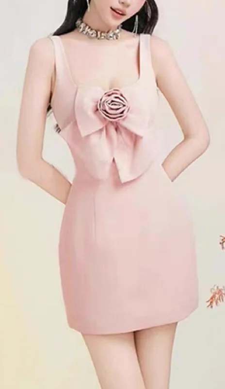 3D FLOWER STRAP MINI DRESS IN PINK Luxury mini dresses