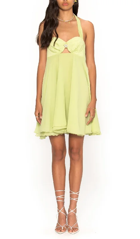 PLEATED HALTER MINI DRESS IN GREEN Spring mini dresses