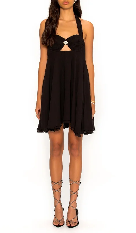 PLEATED HALTER MINI DRESS IN BLACK H&M mini dresses