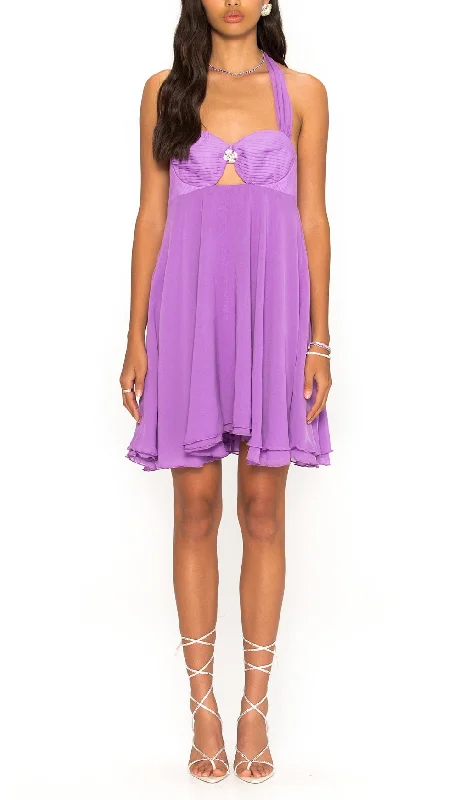 PLEATED HALTER MINI DRESS IN PURPLE Best mini dresses for tall women