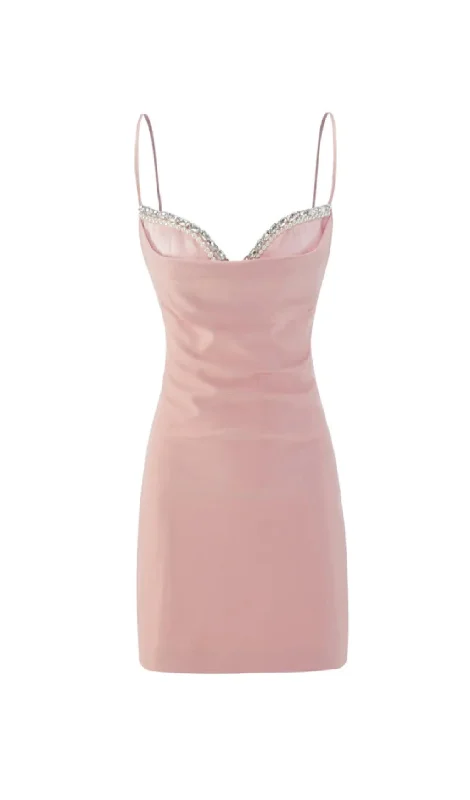 SATIN PEARL MINI DRESS IN PINK Formal mini dresses